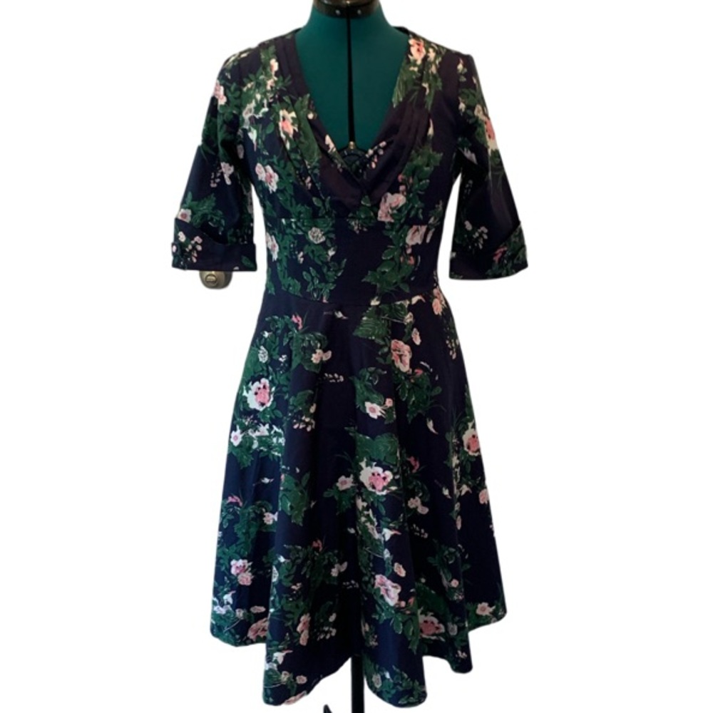 Unique Vintage Retro Floral 50’s Style Midi Dress - NWOT